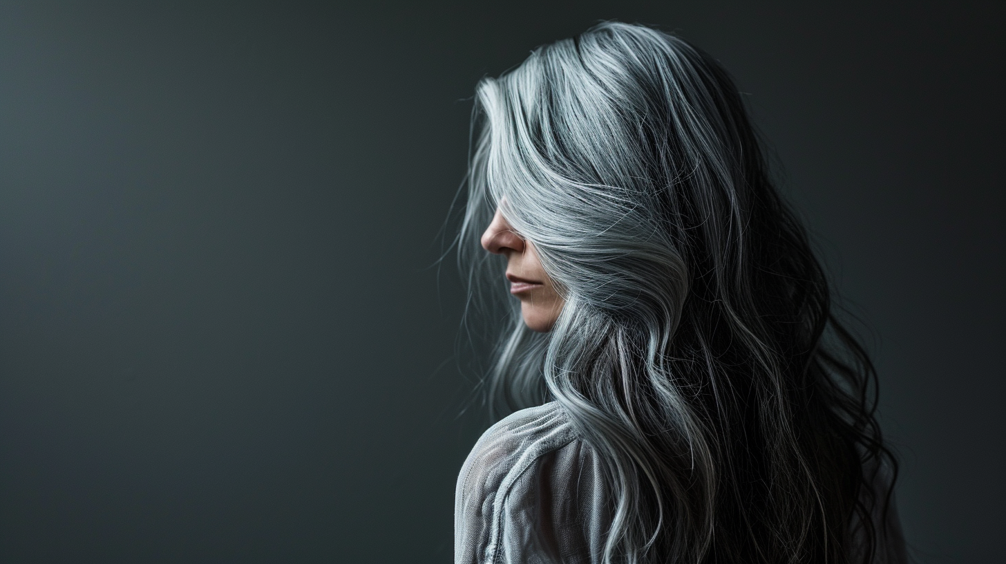 woman with long gray hair in a loose wave style